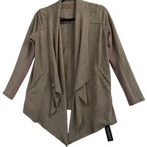 Blank NYC Drape Front Jacket XS Faux Suede Taupe Open Cardigan‎ Women Pockets